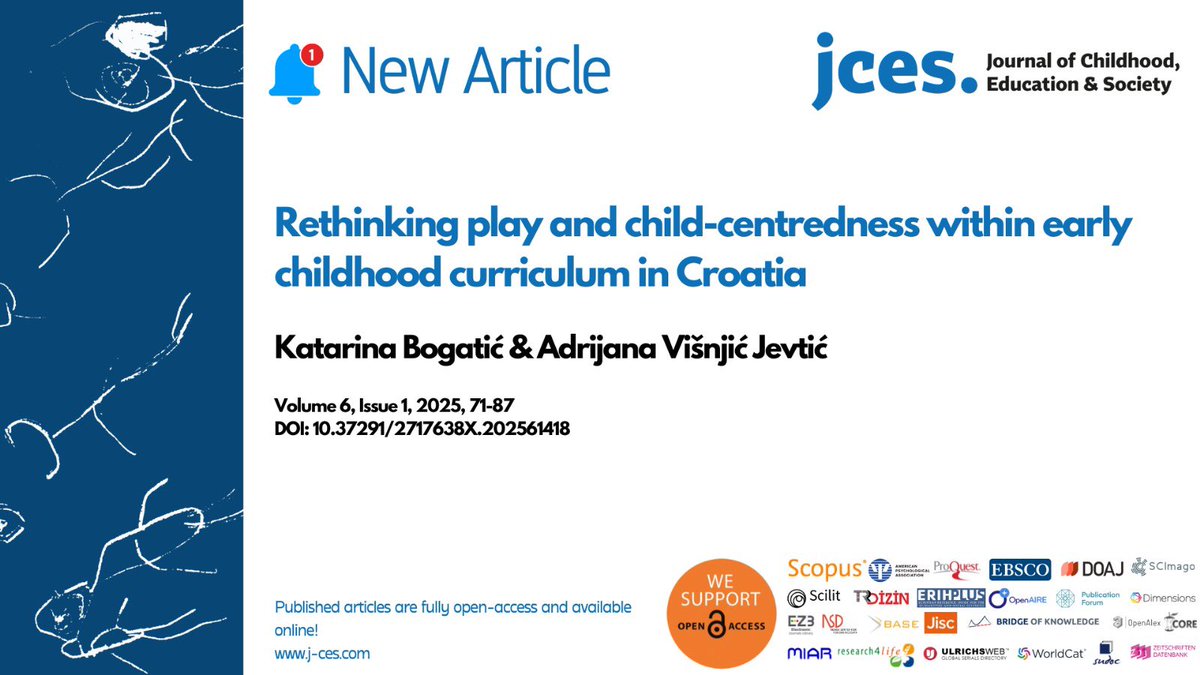 📄New Article

📌 Rethinking play and child-centredness within early childhood curriculum in Croatia

✒️by Katarina Bogatić &amp;Adrijana Višnjić Jevtić

🔗 doi.org/10.37291/27176…  

#earlychildhood #childhood #education #children #earlyyears #EducationForAll