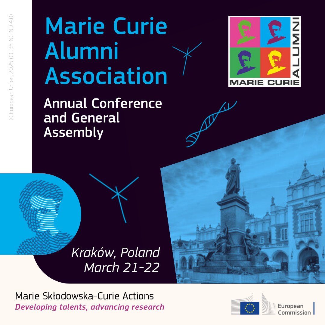 Marie Skłodowska-Curie Actions (@mscactions) on Twitter photo The <a href="/Mariecurie_alum/">Marie Curie Alumni Association (MCAA)</a> Annual Conference & General Assembly 25 is coming to Kraków on 21-22/03!
Join researchers, policymakers & industry experts to explore research & innovation in a rapidly evolving world.
Panels, training & networking await!
🔗europa.eu/!8qhVry
1/2🧵⤵️ The <a href="/Mariecurie_alum/">Marie Curie Alumni Association (MCAA)</a> Annual Conference & General Assembly 25 is coming to Kraków on 21-22/03!
Join researchers, policymakers & industry experts to explore research & innovation in a rapidly evolving world.
Panels, training & networking await!
🔗europa.eu/!8qhVry
1/2🧵⤵️