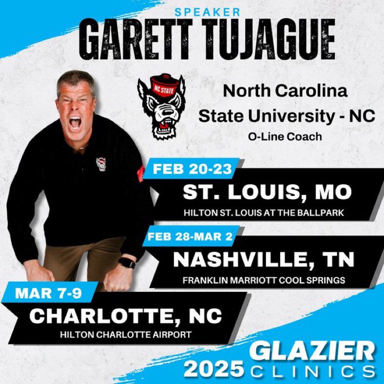 LaFayette Stewart (@coachsplintaq) on Twitter photo All coaches in these states and cities go hear from one of the best to do it 🐺 <a href="/Coach2J/">Coach Garett Tujague</a> <a href="/PackFootball/">NC State Football</a>
#BigMenLead
#1Pack1Goal
#StrengthInThePack
#HTT All coaches in these states and cities go hear from one of the best to do it 🐺 <a href="/Coach2J/">Coach Garett Tujague</a> <a href="/PackFootball/">NC State Football</a>
#BigMenLead
#1Pack1Goal
#StrengthInThePack
#HTT