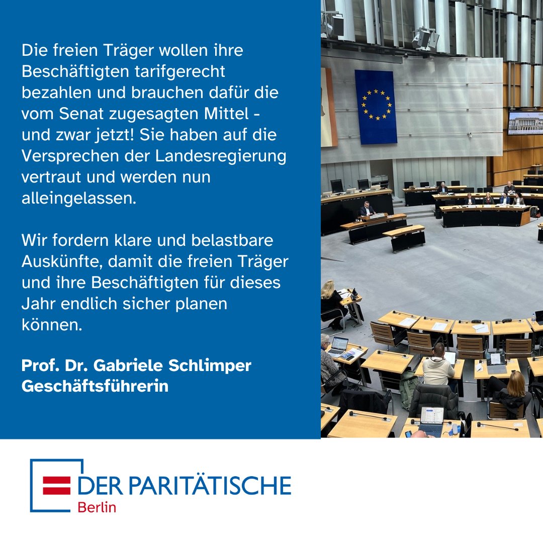 Paritätischer Berlin (@paritaetberlin) on Twitter photo Soziale Träger brauchen endlich Sicherheit bei der Finanzierung wichtiger Projekte! <a href="/GaSchlimper/">Gabriele Schlimper</a> hat gestern im Hauptausschuss des <a href="/agh_berlin/">Abgeordnetenhaus von Berlin</a> zur Situation der sozialen Träger mit Blick auf den Landeshaushalt gesprochen. #unkürzbar #wichtigeralsdudenkst
tagesspiegel.de/berlin/erste-p… Soziale Träger brauchen endlich Sicherheit bei der Finanzierung wichtiger Projekte! <a href="/GaSchlimper/">Gabriele Schlimper</a> hat gestern im Hauptausschuss des <a href="/agh_berlin/">Abgeordnetenhaus von Berlin</a> zur Situation der sozialen Träger mit Blick auf den Landeshaushalt gesprochen. #unkürzbar #wichtigeralsdudenkst
tagesspiegel.de/berlin/erste-p…