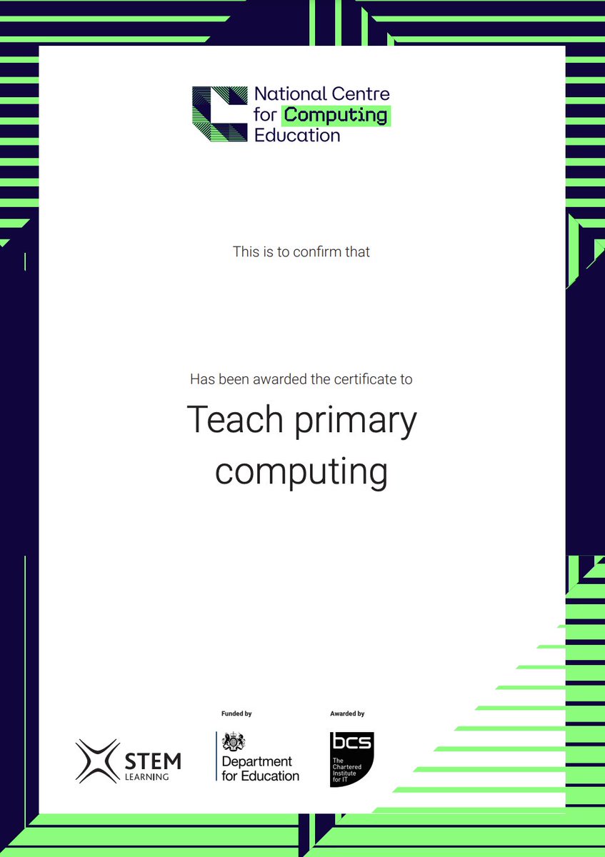 ComputingHubFT's tweet image. ❓Would you like a nationally recognised certificate in teaching primary computing accredited by The Chartered Institute for IT @bcs?
🤩Take a 👀👉🏻 teachcomputing.org/primary-certif… #Computing #NextSteps #Cheshire #Wirral & beyond! @WeAreComputing 🏅