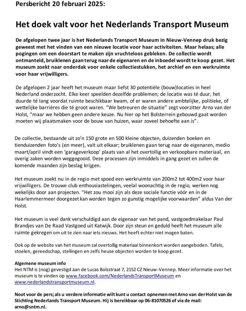 Verdrietig nieuws, we hebben geknokt en het is helaas niet gelukt …. 
#stoppen #noodgewongen #dank #dank aan onze #vrijwilligers #bezoekers en iedereen die ons gesteund heeft 🥲🙏👏🏻 #treinen #TEE #vliegtuigen #Fokker #Haarlemmermeer #nieuwvennep
