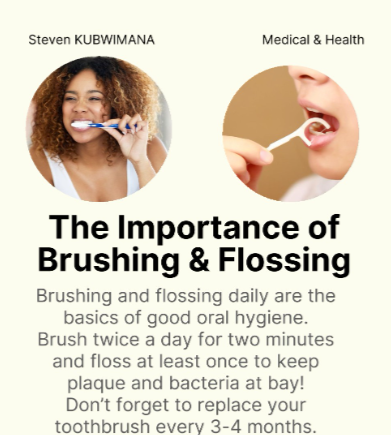 RDMS_rw's tweet photo. 🦷 Daily oral hygiene is key to a healthy smile! Remember to brush twice a day, floss regularly, and rinse with mouthwash. Don't forget those dental check-ups! Your smile deserves the best care. 😊✨ #OralHygiene 
#DTA_rw
#DentalCare https://t.co/MEWYDflb4C