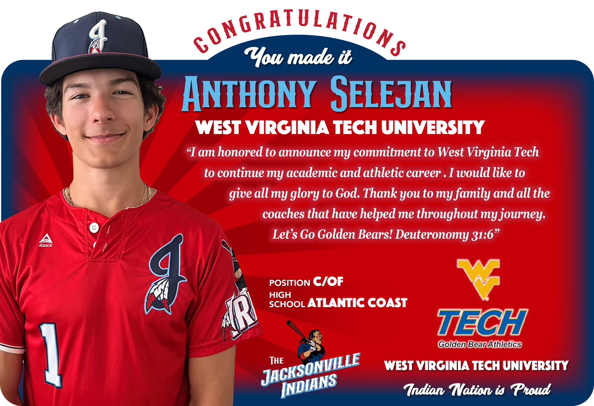 Jacksonville Indians (@jaxindians) on Twitter photo Another Indian going to the Next Level! Great job Anthony! ⚾️ Another Indian going to the Next Level! Great job Anthony! ⚾️