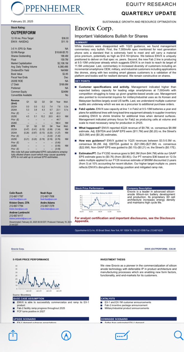 $ENVX Oppenheimer with a $36 price target after the earnings yesterday.