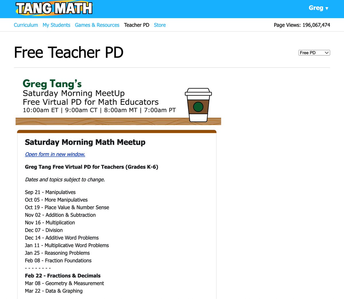 Join us for our 11th SAT A.M. Math Meetup! Like what you see? Join us in Kansas City on July 14-15 for 2 full days of in-person, hands-on learning &amp; exploration. Save the date for our 1st Annual Fresh Thinking Math Conference. Details next week!
TangMath.com