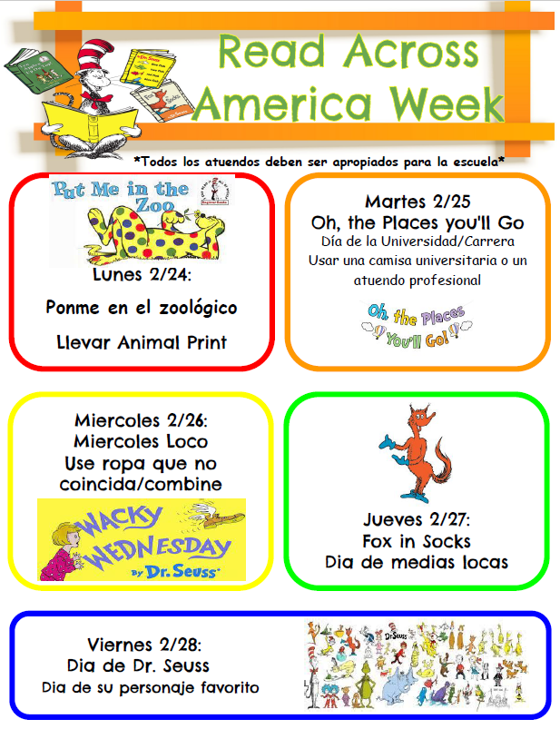 📚✨ Get ready to celebrate Read Across America Week! 🎉 From animal prints to wacky outfits, crazy socks, and your favorite book characters—let’s make this week a fun and memorable one! 📖💡 Don’t forget to dress up each day and show your love for reading!📚