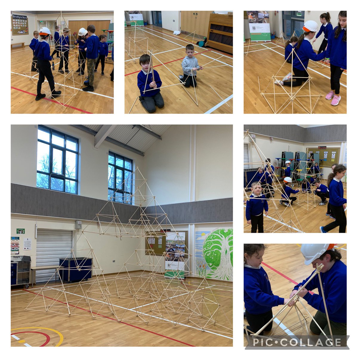 We’ve had a very busy morning building! Our teamwork skills were amazing as we all made small tetrahedrons and they helped each other to make one giant one!! Thanks to Angus @BAMritchies for being our Project Manager!