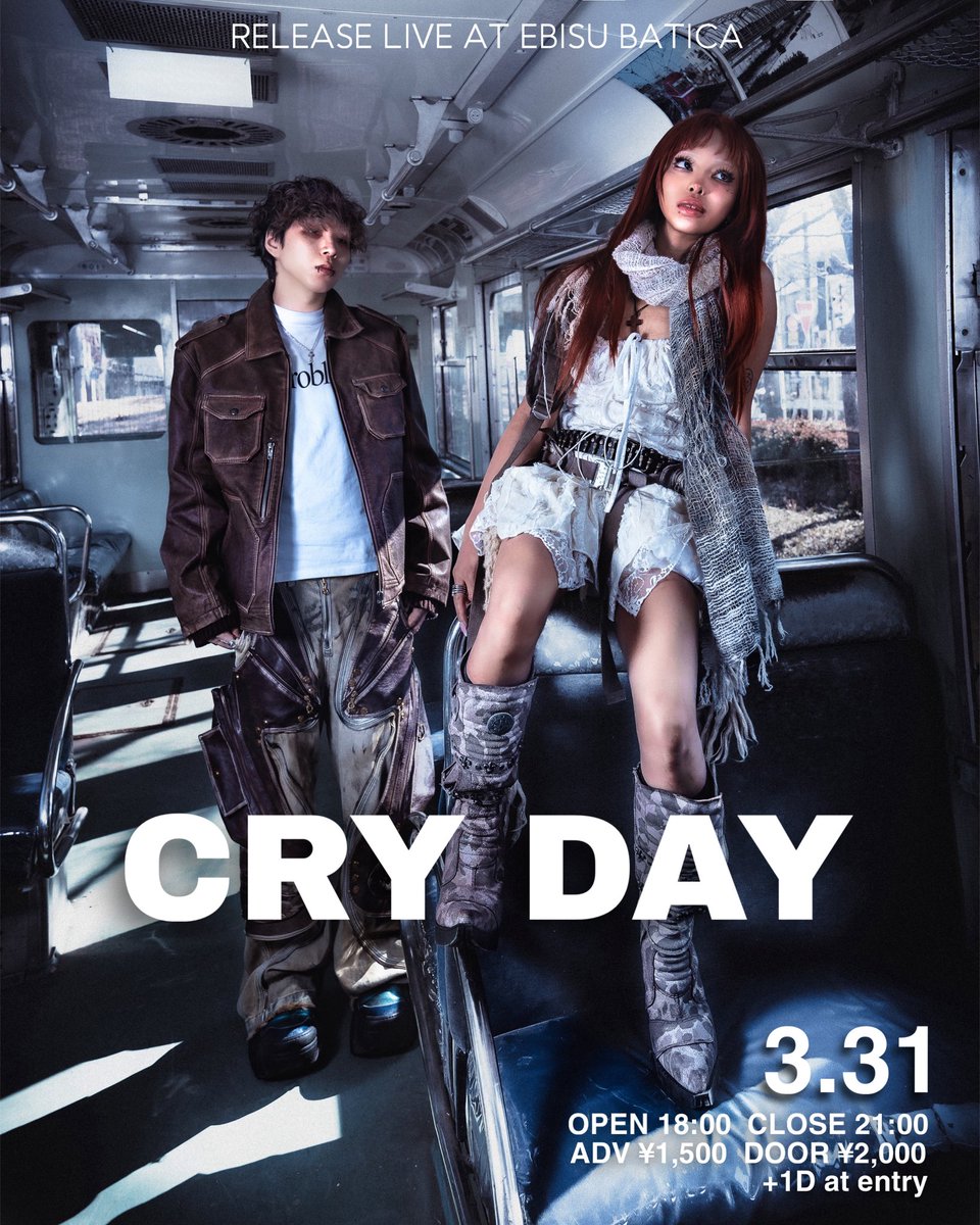 🔥情報解禁🔥
「CRY DAY RELEASE LIVE」
2025.3.31 (月) 18時！

※物販 18:30-19:00

出演 : awasetsu mona, MERI