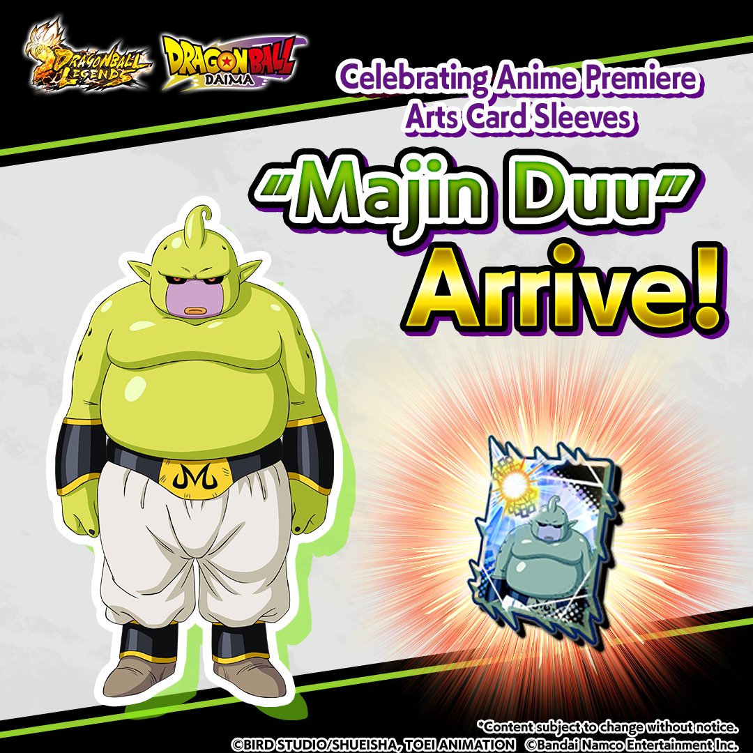 New Arts Card Sleeve Info In celebration of the anime, presenting new  Arts Card Sleeves of "Majin Duu" from "Dragon Ball DAIMA"! Exchange for  them using "Sleeve Exchange Tickets" you can get