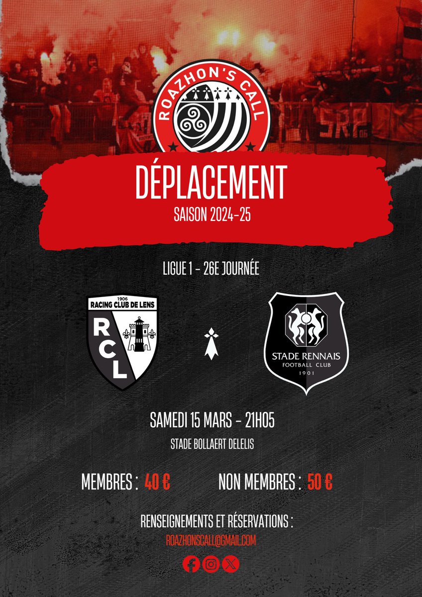 DÉPLACEMENT À LENS !

Tarifs (Car + billet du match) :