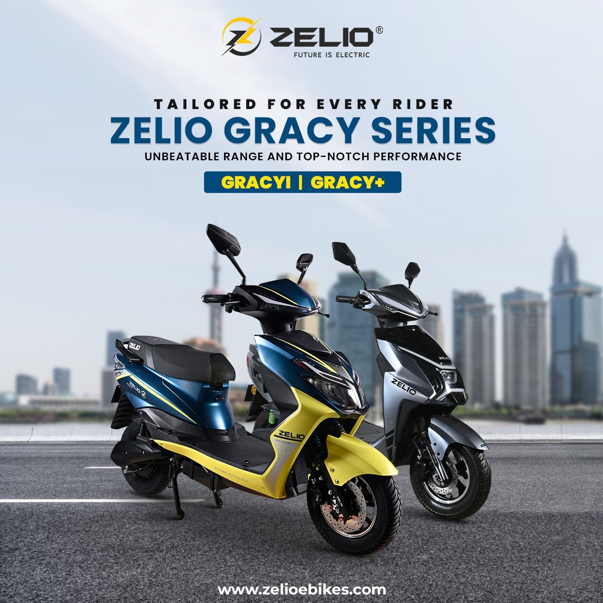 ZELIO GRACY SERIES – Ride the Future! 

Unbeatable range, top-notch performance, and sleek design – the Zelio Gracy Series (Gracy I &amp; Gracy+) is here to redefine your ride. Experience the power of electric mobility today!
 Eco-friendly |  Long Range |  Smooth Performance