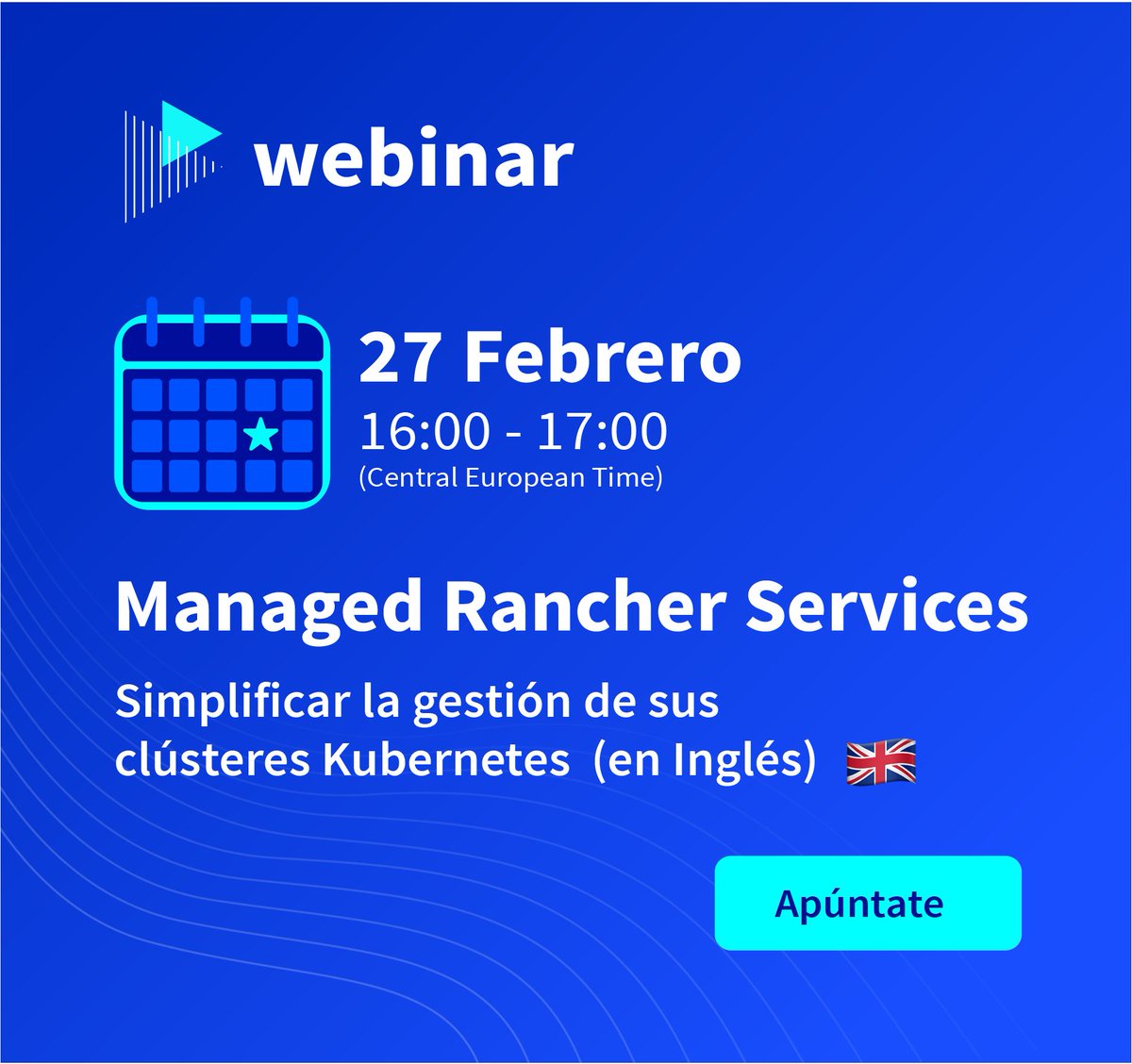 Quieres saber más sobre #Rancher? 🧐
¡Aprende estrategias eficaces para gestionar eficientemente los recursos de red con nuestro webinar del 27 de Febrero

📍 Apúntate aquí: register.gotowebinar.com/register/47554…
¡#OVHcloudSupport!