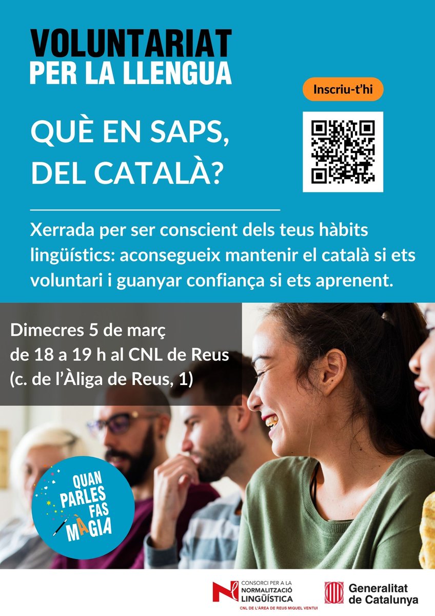 🪄 Què en saps, del català?

Xerrada adreçada a voluntaris i aprenents del Voluntariat per la llengua per fer-vos més conscients dels vostres hàbits lingüístics.

➕ Inscripcions a cpnl.cat/xarxa/cnlreus/…
