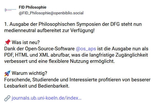 Den Originalbeitrag hierzu finden Sie unter: openbiblio.social/@FID_Philosoph…