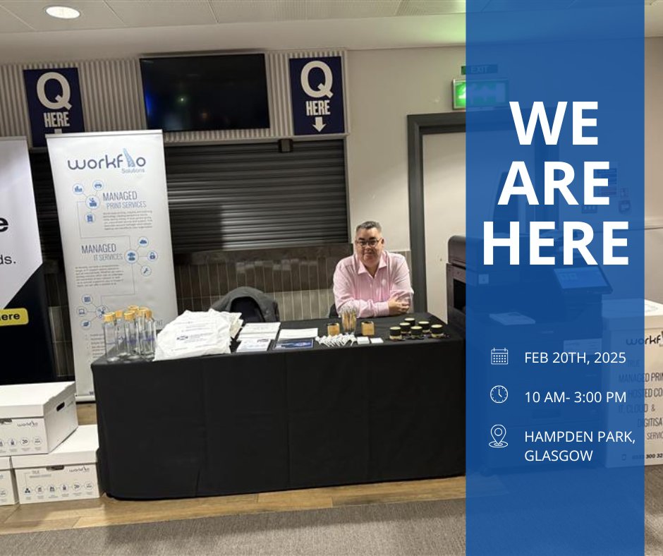 Workflo_sol's tweet image. Today&apos;s the day!
We&apos;re here at the hashtag event in Glasgow – come meet our experts and discover how to reduce costs, secure your data, and streamline your workflows with smart business solutions.  

Let’s talk about the future of print, IT, and automation for your business!