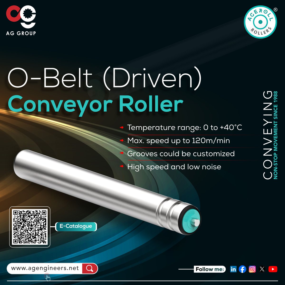 AGGroup542745's tweet image. Upgrade your conveying systems with our O-Belt Driven #ConveyorRollers! Smooth, efficient, and built to last. Keep things moving seamlessly.
Explore our #OBeltDrivenConveyorRollers, catalog: drive.google.com/drive/folders/…
For more info visit our website: agengineers.net
