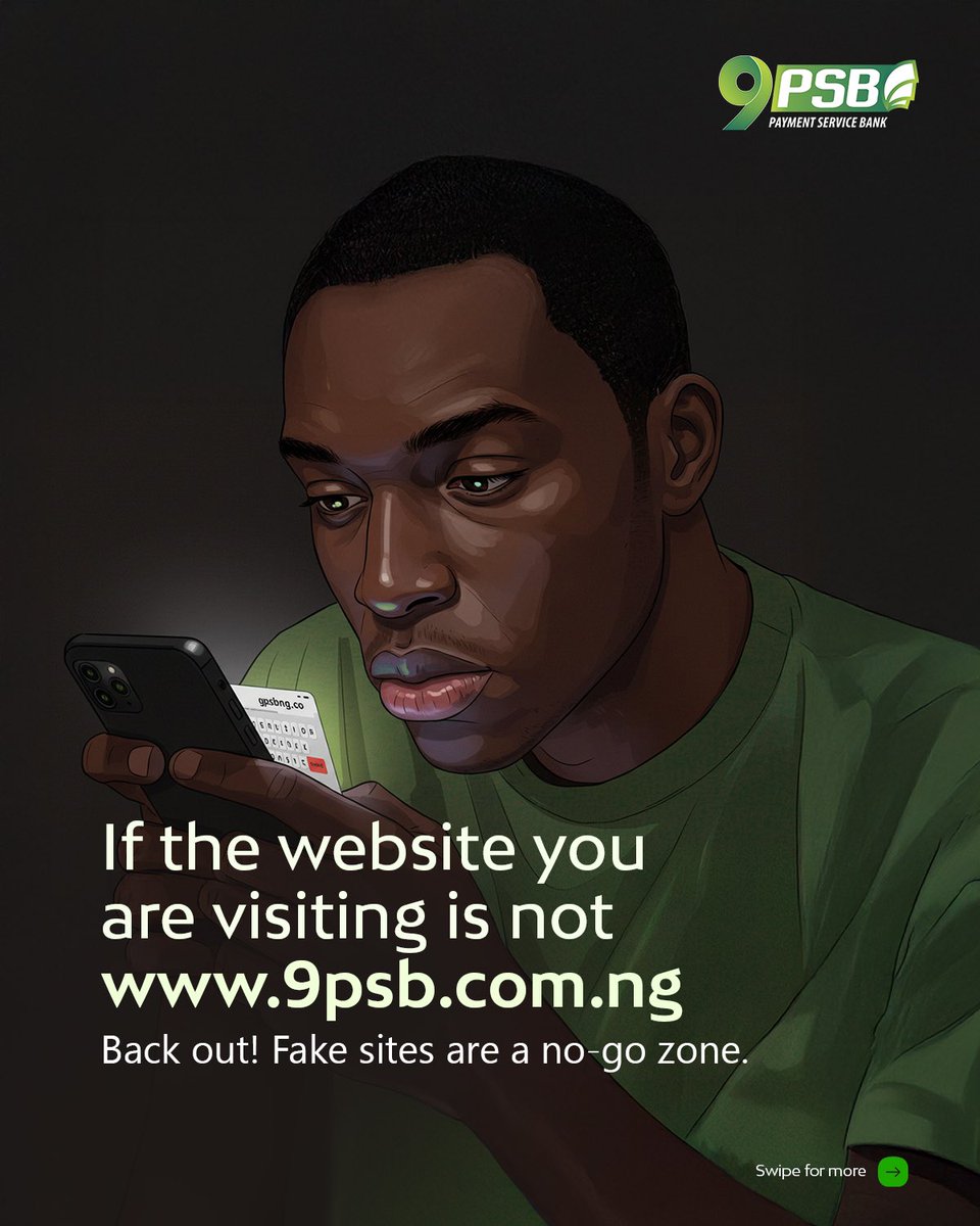 9PSB_ng's tweet photo. Stay vigilant and protect your information. Always double-check before you act!

Your security is our priority.

#9PSB 
#Bankforall 
#FinacialInclusion #OnaMissiontoBank9ja https://t.co/X2TkcfygFs