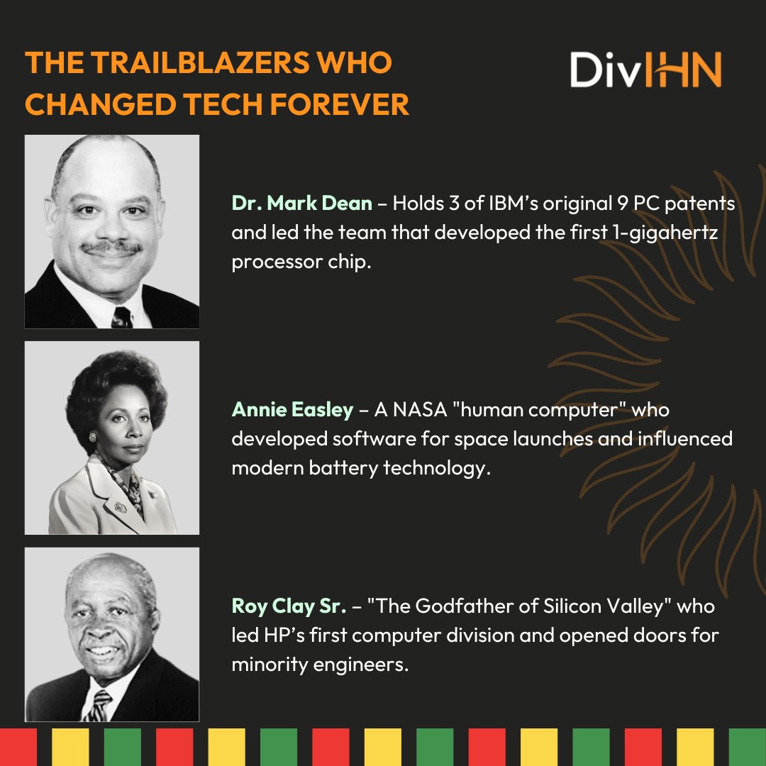 DivihnI's tweet photo. The tech industry has been shaped by trailblazing Black innovators and visionaries who broke barriers and opened doors for future generations.
#BlackHistoryMonth #TechPioneer #diversityintech #innovation #representationmatters #BlackHistoryMonth2025 https://t.co/mhQ3mdHxrk