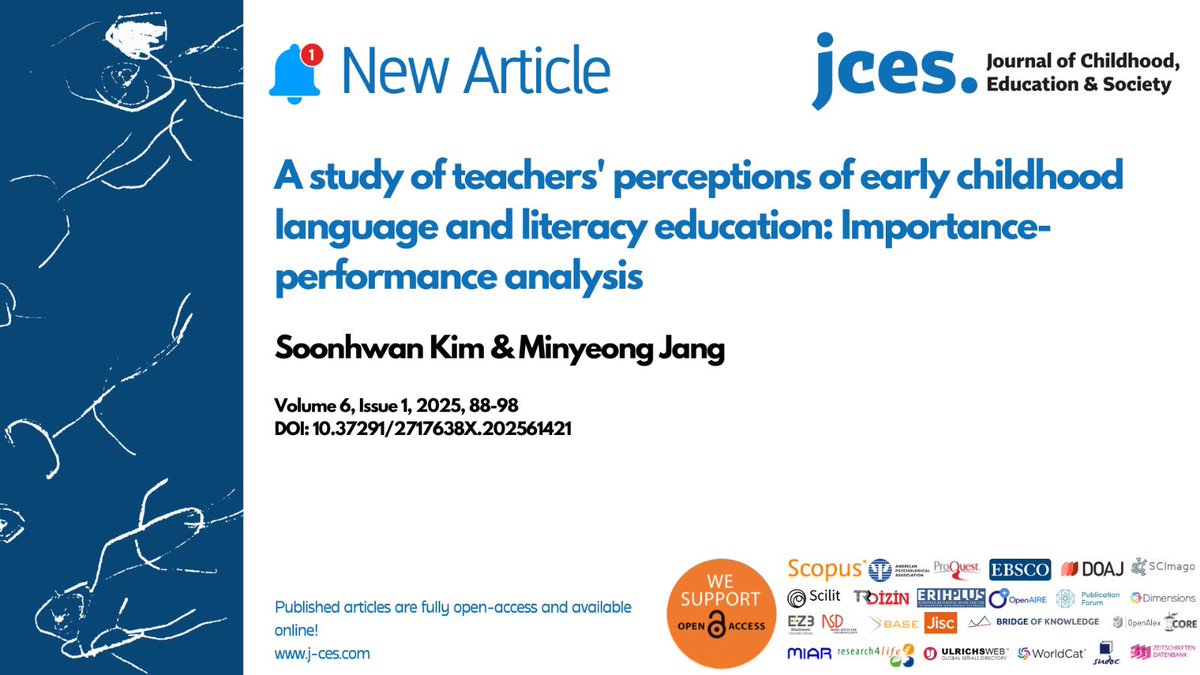 📄New Article

📌 A study of teachers' perceptions of early childhood language and literacy education: Importance-performance analysis

✒️by Soonhwan Kim &amp; Minyoung Jang

🔗 doi.org/10.37291/27176…   

#earlychildhood #childhood #education #children #earlyyears #EducationForAll