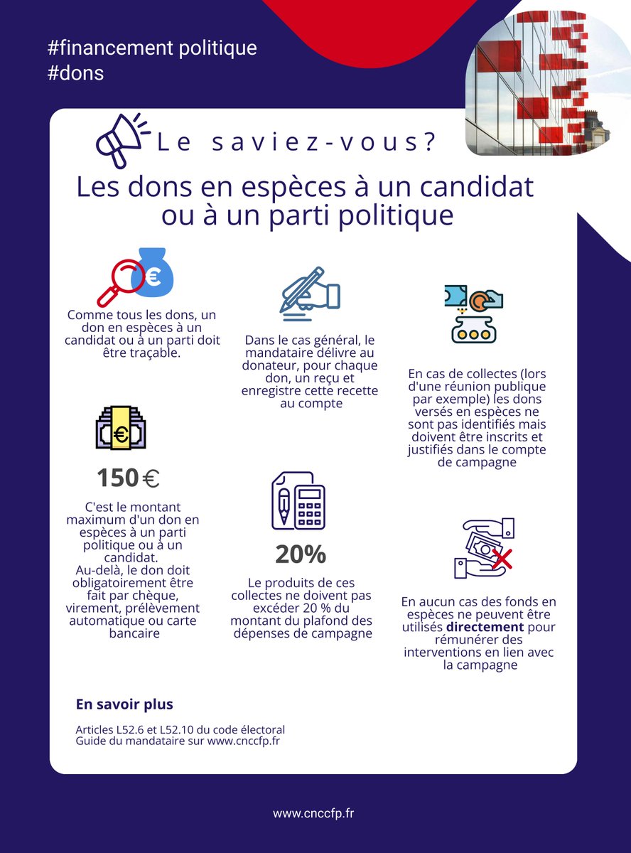 🔍Dons en espèces à un candidat ou à un parti politique : quelles sont les règles à savoir ? 👇
#viepolitique #financementpolitique