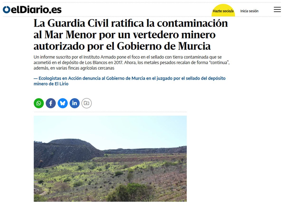 Desde SARUMM seguimos trabajando por un Mar Menor limpio y saludable🌿  

La investigación del Seprona confirma que un vertedero minero autorizado por el Gobierno de Murcia ha estado contaminando el Mar Menor. Aunque nuestra denuncia se centra en los vertidos de aguas residuales,