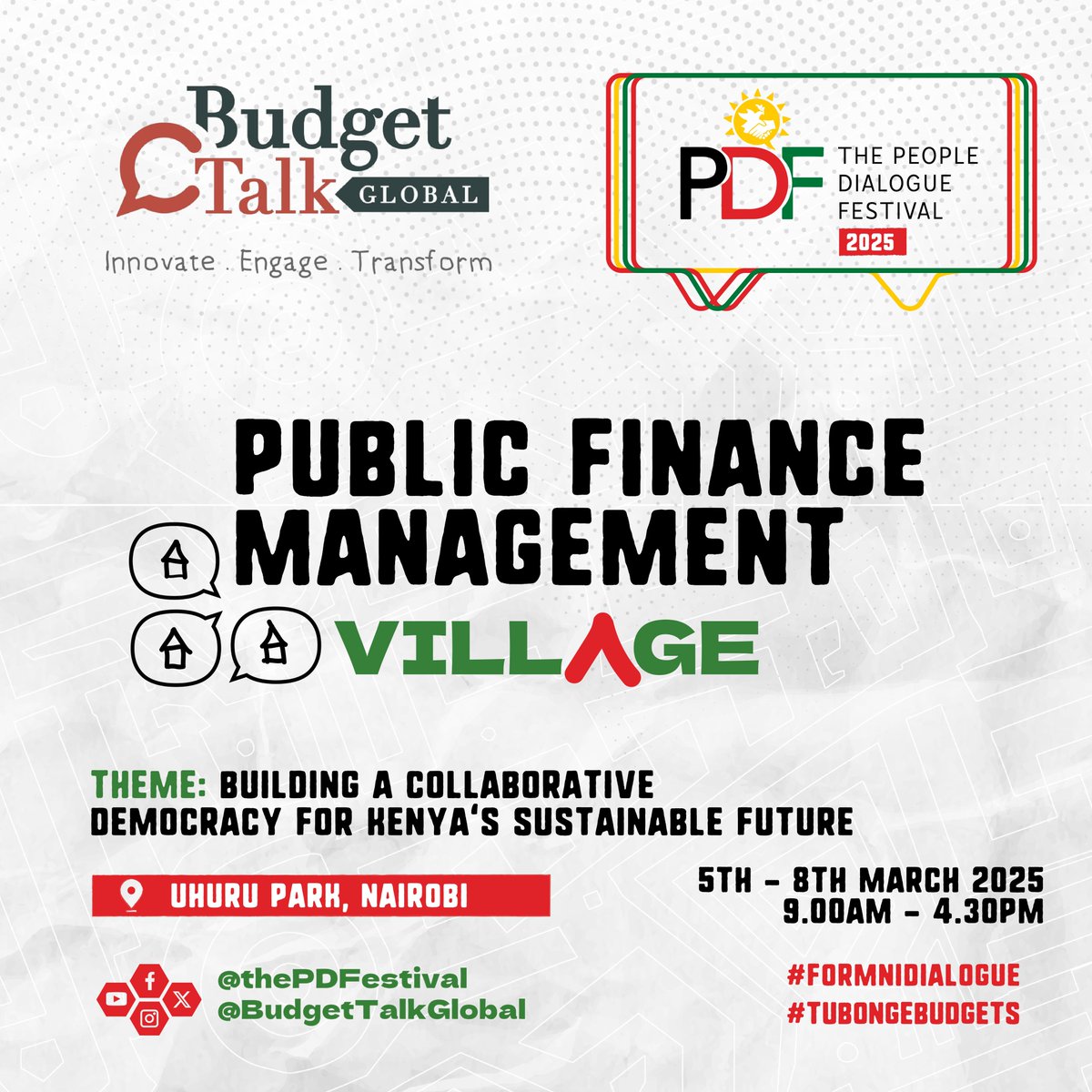 Budget Talk Global (BTG) (@budgetalkglobal) on Twitter photo 🌟 Have you been wondering how we can ensure equitable resource allocation in the budget🇰🇪?
Join us at the <a href="/thePDFestival/">The People Dialogue Festival (PDF)</a> for the dynamic #PFMVillage, where we’ve curated engaging sessions with key stakeholders dedicated to sustainable development.
These discussions will dive 🌟 Have you been wondering how we can ensure equitable resource allocation in the budget🇰🇪?
Join us at the <a href="/thePDFestival/">The People Dialogue Festival (PDF)</a> for the dynamic #PFMVillage, where we’ve curated engaging sessions with key stakeholders dedicated to sustainable development.
These discussions will dive