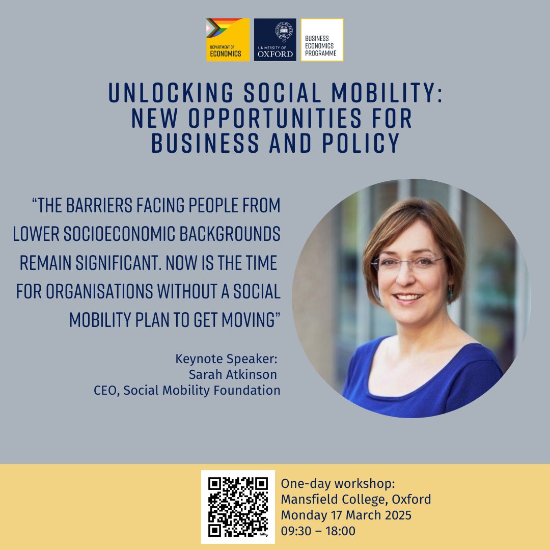 Introducing another expert speaker for our 2025 #Diversity Workshop: Unlocking #SocialMobility - New Opportunities for Business and Policy

<a href="/SarahHatstand/">Sarah Atkinson</a> is CEO of <a href="/SocialMobilityF/">The Social Mobility Foundation</a>, a UK charity that helps young people achieve their potential

Book now: bit.ly/3Zg2qOT