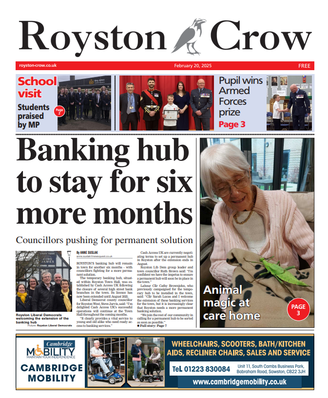 In today's Crow...🐦‍⬛
🏦Banking hub to stay for six more months
🚉Ramp to improve station access
🦎Animal magic at care home
And more! Pick up your copy now