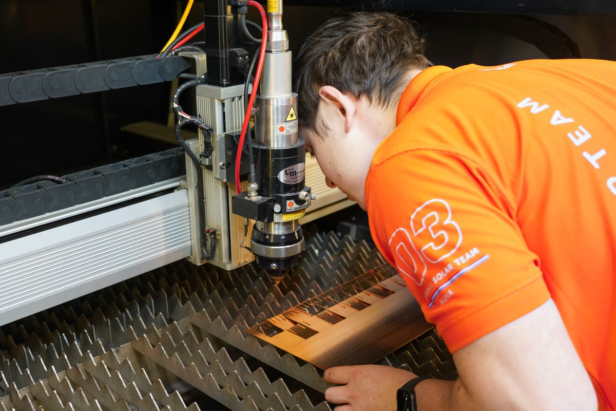 Our production at the office has kicked off! Our electrical engineer Kevin has been laser cutting the copper parts that secure the battery cells together. 

#BrunelSolarTeam #ElectricalEngineer #battery #production #Lasercutting