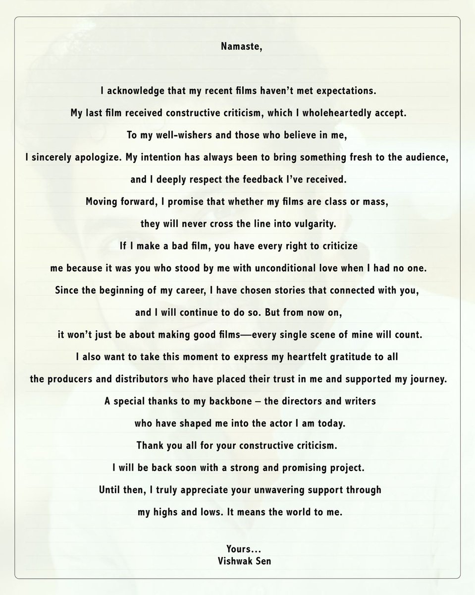 Vishwak Sen releases apology statement over his latest films especially #Laila that was criticised for being excessively vulgar