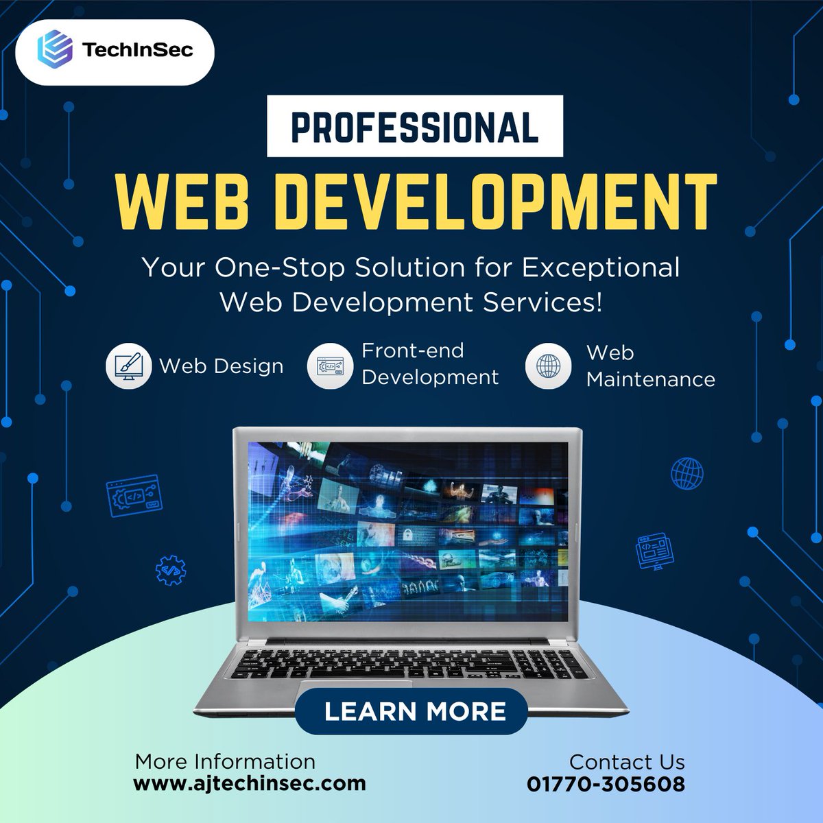 TechInSecurity's tweet image. Need a stunning website?
TechInSec offers professional web development services—Web Design, Front-end Development, & Maintenance! Your one-stop solution for exceptional online presence.
📌 Learn more: ajtechinsec.com
📷 01770-305608
#WebDevelopment #TechSolutions
