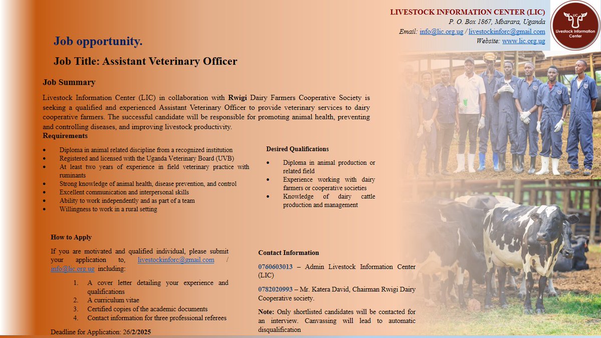 Are you a veterinary practitioner or a graduate. 
Here is an opportunity for to work with LIC.