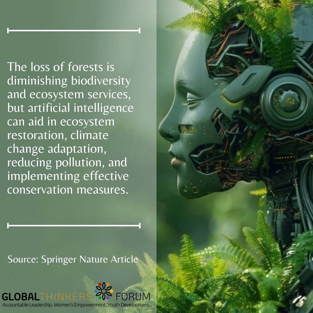 GlobalThinkersF's tweet image. Imagine a world where AI helps us heal the Earth — restoring ecosystems and preserving biodiversity for generations to come! #GTF #AIForNature #EcosystemRestoration #SustainableLiving