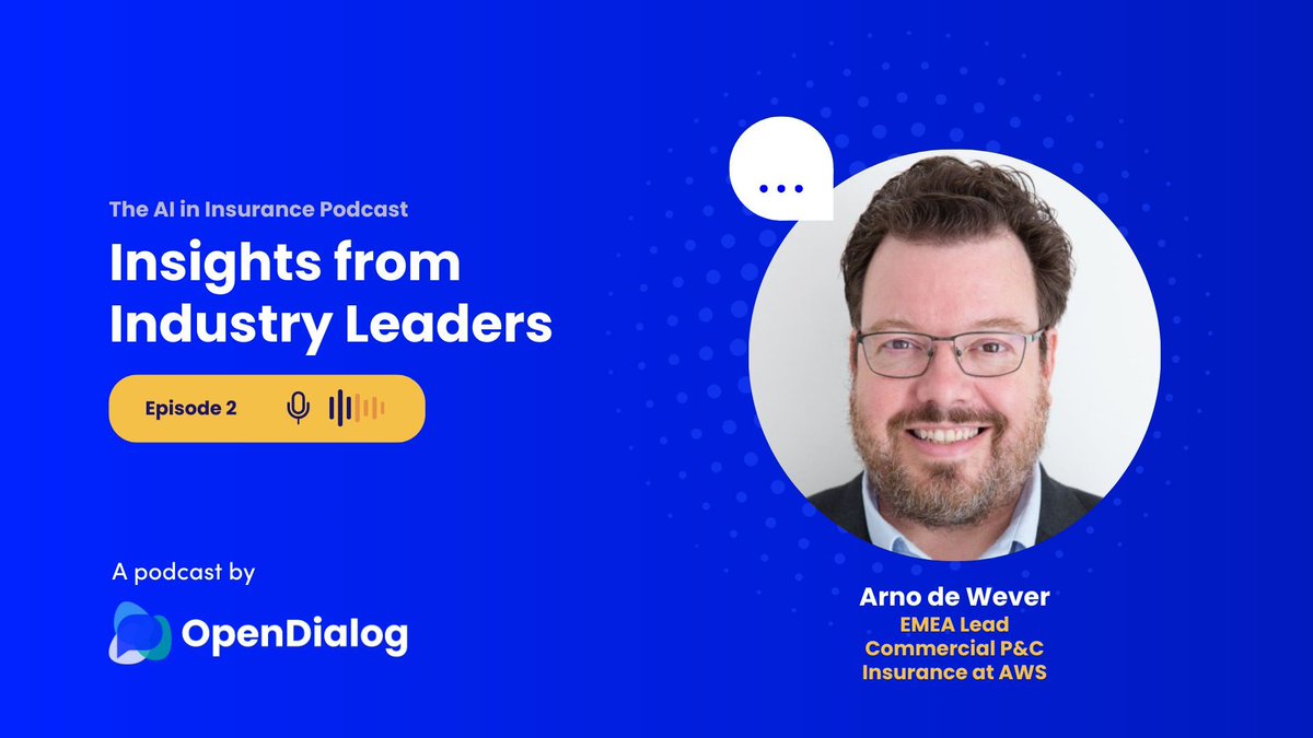 OpenDialogAI's tweet image. Episode 2 of the AI in Insurance Podcast is LIVE! 🎙️🚀
Danny & Arno de Wever (AWS) dive into AI’s impact on underwriting & claims—and why a solid data strategy is key.
🎧 Listen now: buff.ly/42WuLgu
#AIinInsurance #InsurTech #Podcast