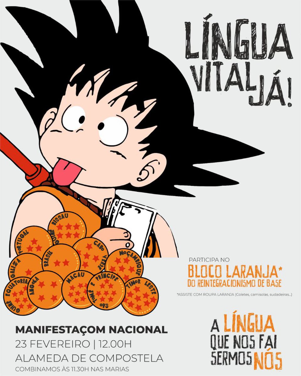 📣 Este domingo dia 23 de fevereiro estaremos na manifestaçom nacional em defesa da língua em Compostela, às 12h estaremos na Alameda participando coas demais companheiras no Bloco Laranja

#LínguaVitalJá