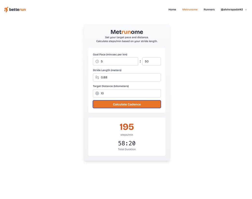 alvnrapada's tweet photo. Added a new feature to Betterun: Metrunome🚀

Calculates steps per/min based on stride length, target pace, and distance—super useful for dialing in your cadence and pacing. This has been a game-changer for me as I push toward my 10K sub-1 goal. 

https://t.co/p3Gjo3j4eK https://t.co/C06mtGvOxQ