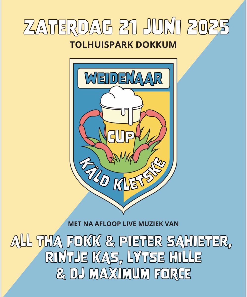 🔥 𝗪𝗲𝗶𝗱𝗲𝗻𝗮𝗮𝗿 𝗞â𝗹𝗱 𝗞𝗹𝗲𝘁𝘀𝗸𝗲 𝗖𝘂𝗽 𝟮𝟬𝟮𝟱 🔥

⚽ Voetbal, 🍻 bier, 🥩 BBQ &amp; 🎧 afterparty met:

🎤 DJ All Tha Fokk &amp; Pieter Sahieter | Lytse Hille | Rintje Kas | DJ Maximum Force

🗓️ 21 juni 2025

👉🏼 𝗦𝗖𝗛𝗥𝗜𝗝𝗙 𝗝𝗘 𝗡𝗨 𝗜𝗡: wkkcdokkum@gmail.com