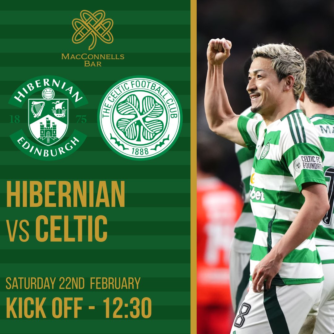 Celtic back in action this Saturday lunchtime ⚽🍀

Catch all the action for the Bhoy's trip to easter road live here at MacConnells, kick off 12:30 doors open at 11🍻