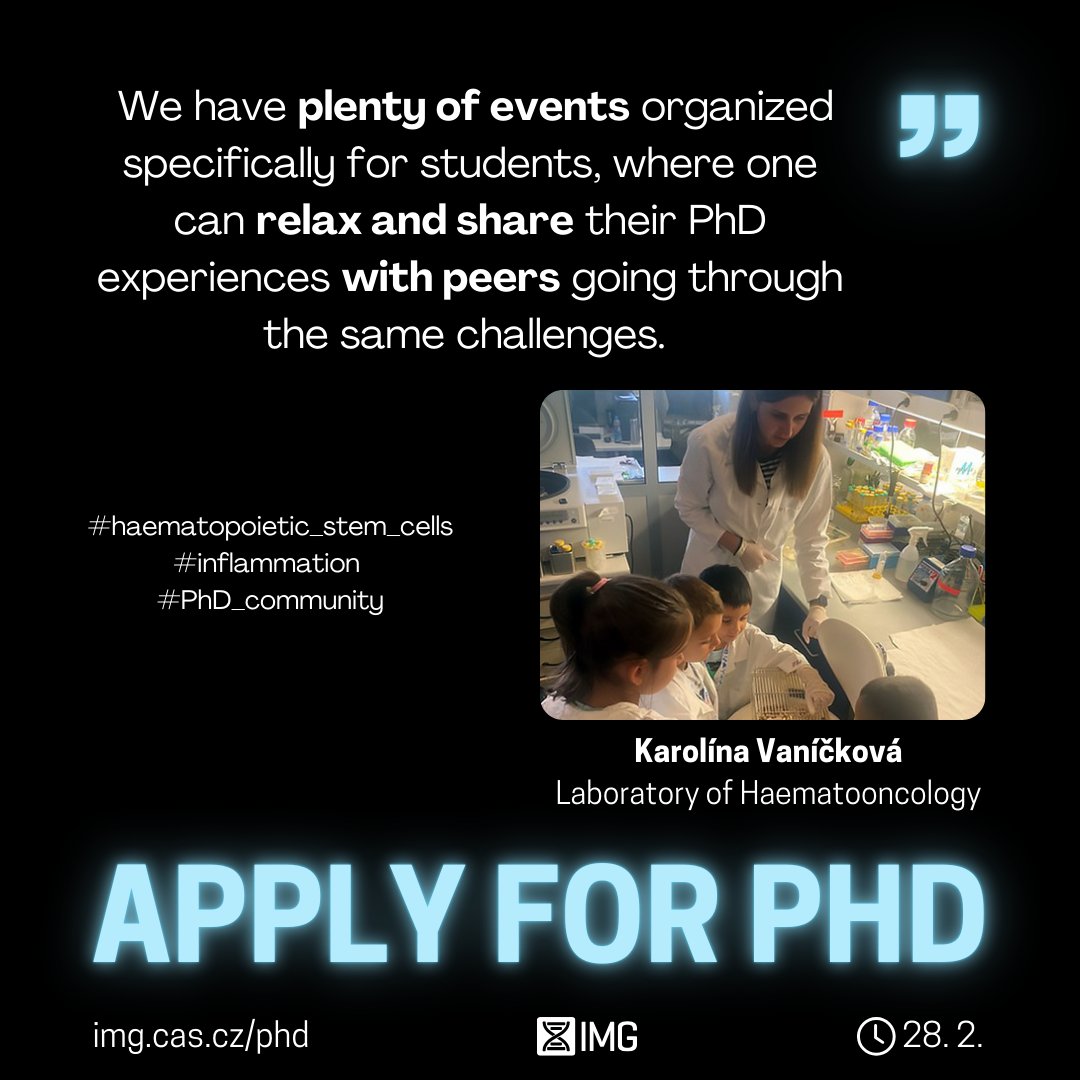 Institute of Molecular Genetics (@imgprague) on Twitter photo 💙Join <a href="/vanickovakarol/">Karolína Vaníčková</a> in the Laboratory of Haematooncology by @AlberichJorda.
Learn more about our PhD projects 👉img.cas.cz/phd
Join us, we are waiting for you!
Your future starts now!
#phd #phdstudent #science #openpositions #phdcommunity #prague 💙Join <a href="/vanickovakarol/">Karolína Vaníčková</a> in the Laboratory of Haematooncology by @AlberichJorda.
Learn more about our PhD projects 👉img.cas.cz/phd
Join us, we are waiting for you!
Your future starts now!
#phd #phdstudent #science #openpositions #phdcommunity #prague