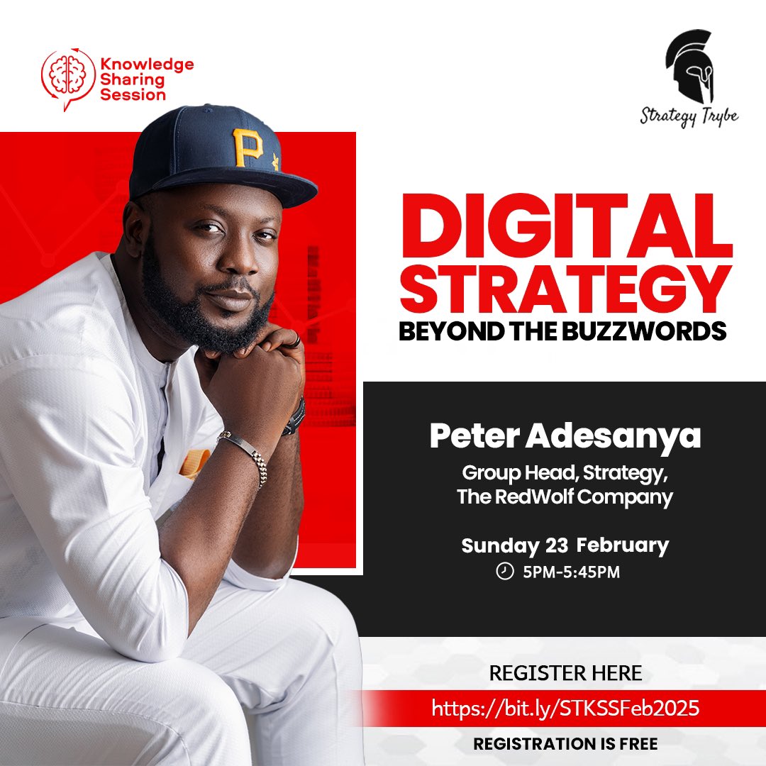 StrategyTrybeNg's tweet photo. Get ready for some hard truths!🔥
This time, we’re bringing in @PeetahPublicist to shake tables (and maybe break a few legs 😆).
Register for free here👉🏽 https://t.co/Kr88kt9qvY
#strategytrybe #marketingexposed #realstrategy #strategyunfiltered #growthmindset https://t.co/eB7kuYqpZY