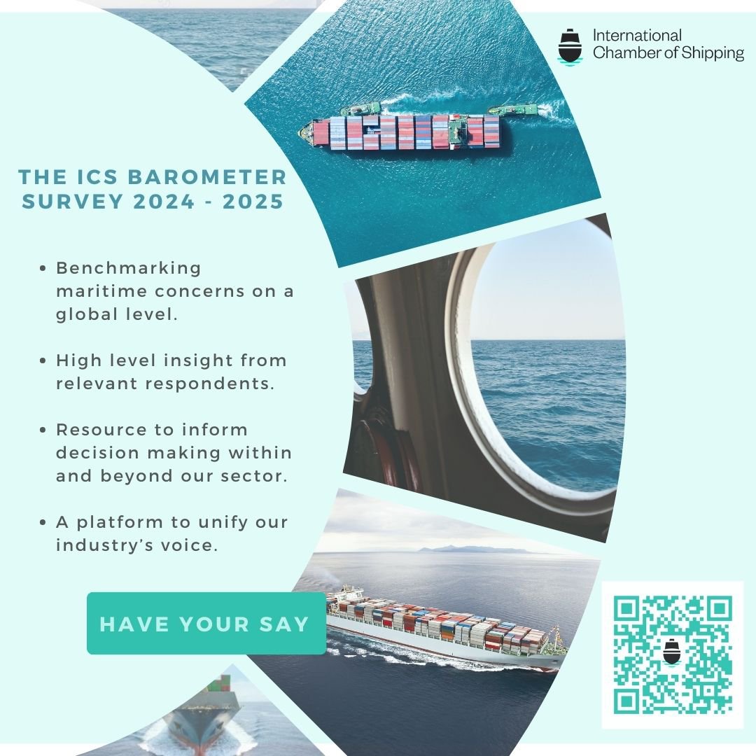 🌊 The #ICSBarometer 2024/25 Survey is here to capture the views of c-suite and maritime leaders. 
 
Share your perspective on #shipping – from emerging #fuels to #geopolitical risks. Your input is crucial to shaping the future of shipping. 
 
👉 bit.ly/3VOF8P2
 
#ICS
