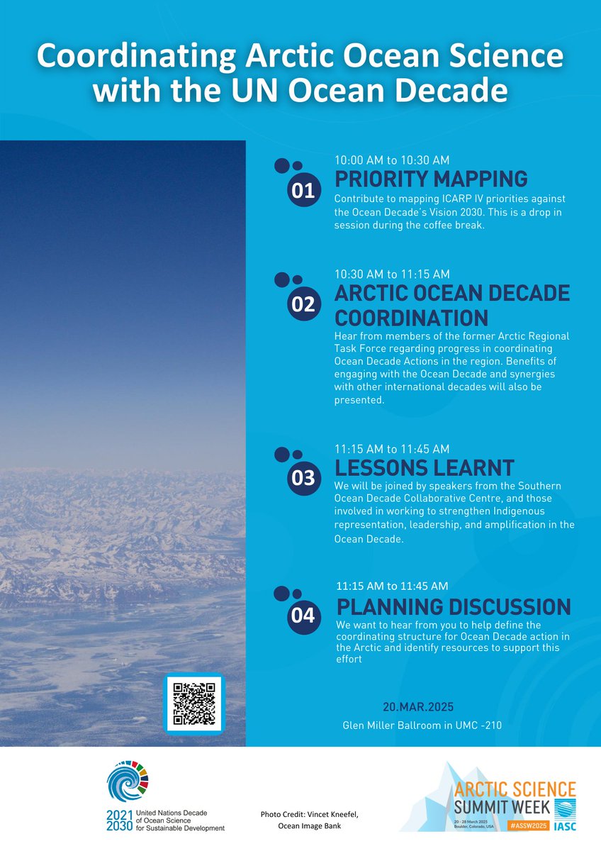 📢 Join us at the <a href="/IASC_Arctic/">IASC</a> Arctic Science Summit Week 2025! 

Our workshop on "Coordinating Arctic Ocean Science with the UN #OceanDecade" will explore effective pathways for Decade action in the region.

🗓️ 20 March
🇺🇸 Boulder, CO (on-site only)
🔗 ow.ly/s3Mj50V25Gj