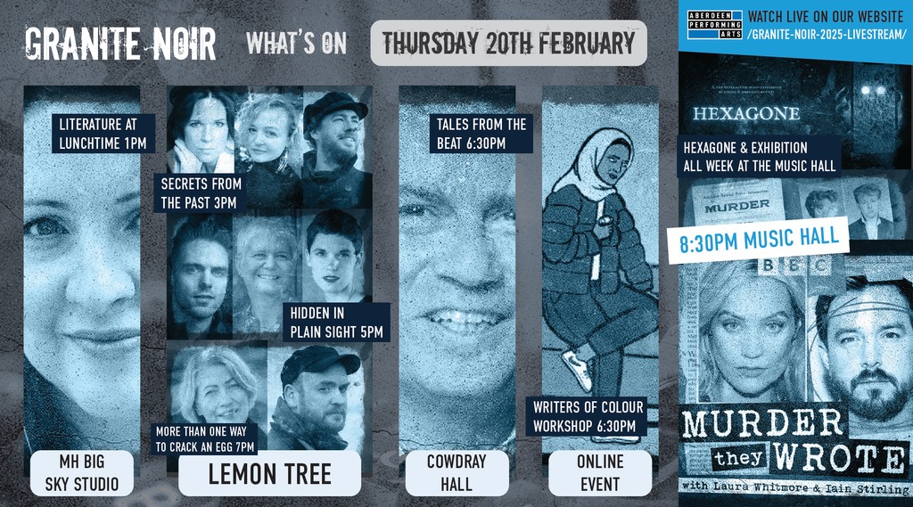 Today officially kicks off Granite Noir 2025 

Author talks start from 1pm and ends with Murder They Wrote with Laura Whitmore and Iain Stirling 🎙️

And a whole host of wonderful events in between and across the venues if you dare to be there!

#GN2025 #GraniteNoir #PerfectStage