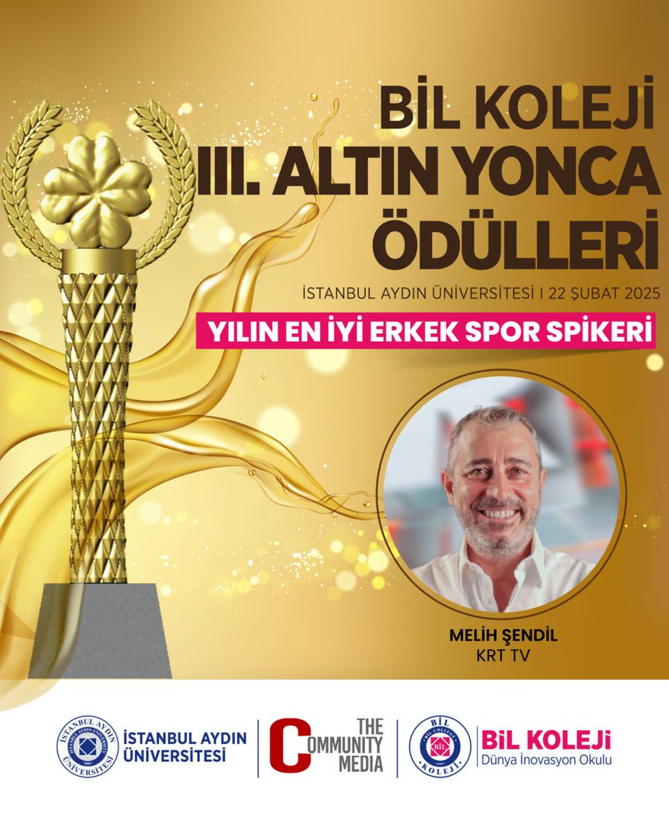 Yılın en iyileri BİL Koleji III. ALTIN YONCA ÖDÜLLERİNDE bir araya geliyor. 

YILIN EN İYİ ERKEK SPOR SPİKERİ
🏆 MELİH ŞENDİL / KRT TV

🗓 22 Şubat 2025
📍 İstanbul Aydın Üniversitesi

<a href="/IAUKampus/">İstanbul Aydın Üniversitesi</a> <a href="/iautanitim/">İAÜ Halkla İlişkiler ve Tanıtım</a>