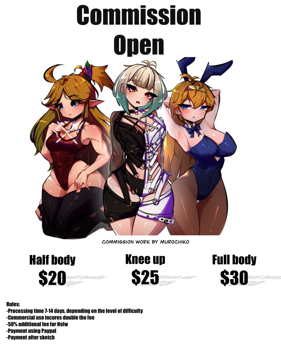 [Retweet are highly appreciated]
Hello!!
I open commission with special price, Only for limited slots ^^

Don't hesitate to contact me Via x or discord: murochiko666

Thank you!
#commissionsopen #ArtistOnTwitter #commission_art #commissions #commissionsheet #commissionTH