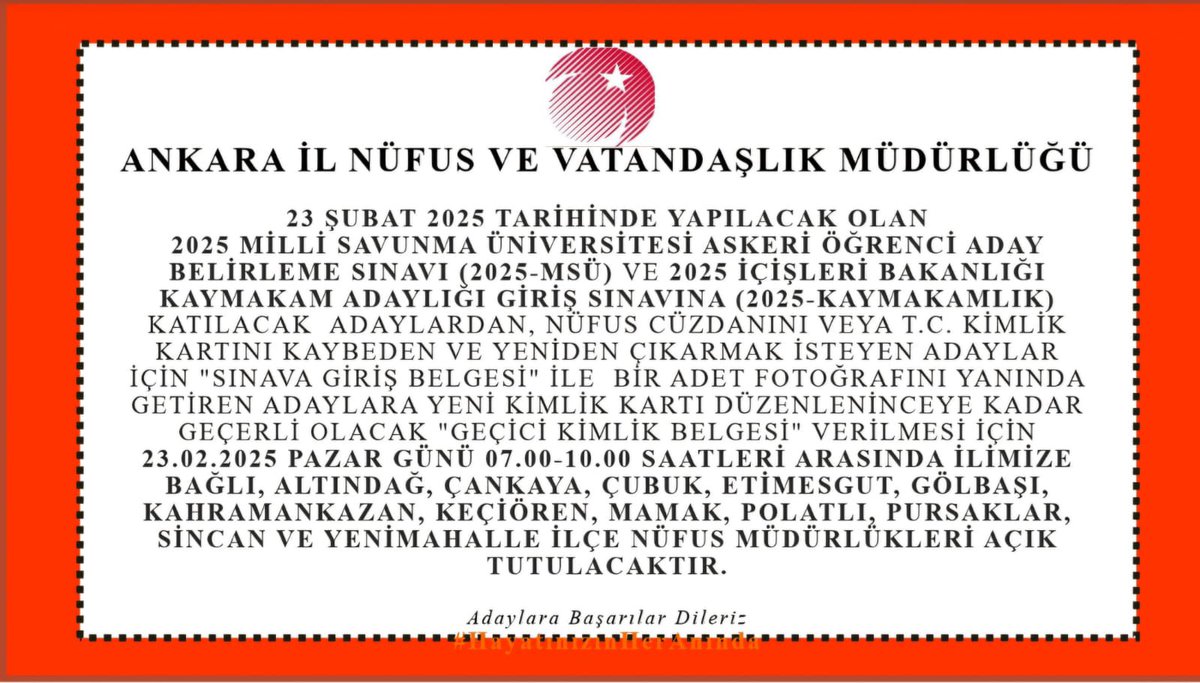 Ankara İl Nüfus ve Vatandaşlık Müdürlüğü (@ankara_il) on Twitter photo Sınava girecek adaylara başarılar dileriz.
<a href="/vasipsahin/">Vasip Şahin</a>
<a href="/itasyapan/">İbrahim Taşyapan</a>
<a href="/edizsurucu/">Ediz Sürücü 🇹🇷🇹🇷🇹🇷</a>
<a href="/MustafaGungorlu/">Mustafa GÜNGÖRLÜ</a> Sınava girecek adaylara başarılar dileriz.
<a href="/vasipsahin/">Vasip Şahin</a>
<a href="/itasyapan/">İbrahim Taşyapan</a>
<a href="/edizsurucu/">Ediz Sürücü 🇹🇷🇹🇷🇹🇷</a>
<a href="/MustafaGungorlu/">Mustafa GÜNGÖRLÜ</a>