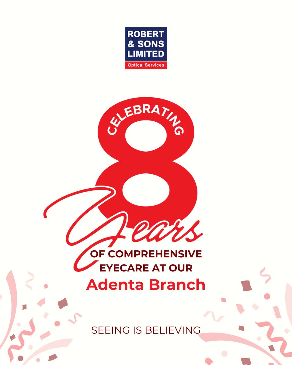 Robertnsonsltd's tweet photo. Cheers to 8 years of clear vision at our Adenta branch! 🎉🥳 Thank you for trusting us with your eyewear needs. Here’s to many more years of style, protection, and perfect sight! 👓❤️
#RobertandSons #8YearsStrong #SeeingIsBelieving #OpticalFrames #Sunglasses #Eyewear https://t.co/Plzapdjhiv