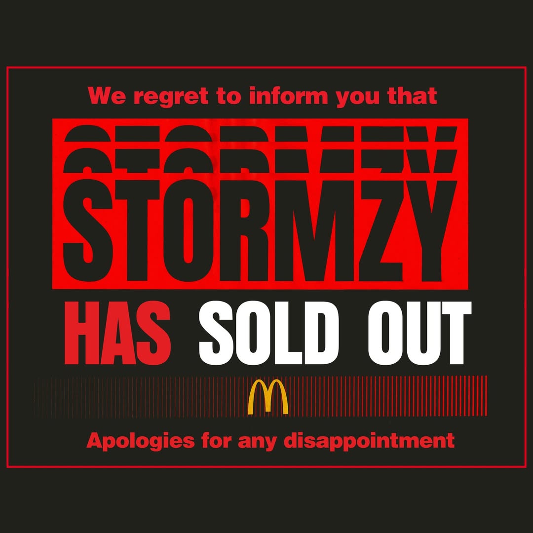 London & UK Street News (@crimeldn) on Twitter photo Stormy has sold out Posters have gone up across the capital over <a href="/stormzy/">Stormzy</a> McDonalds meal deal. Stormy has sold out Posters have gone up across the capital over <a href="/stormzy/">Stormzy</a> McDonalds meal deal.