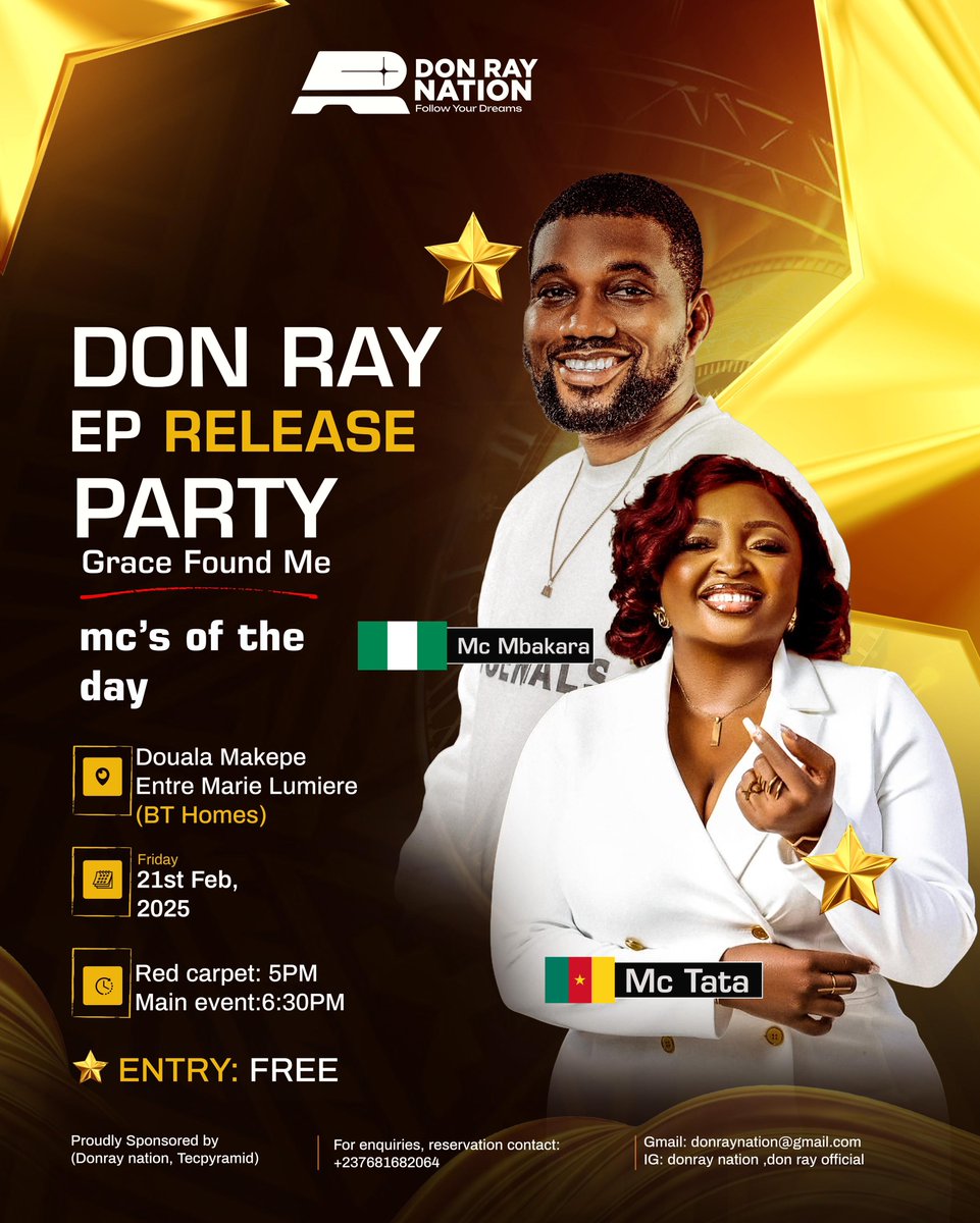 Becky🇨🇲 (@your_favoriti) on Twitter photo Tomorrow, <a href="/DonRayOfficial/">Don Ray Official</a> is going to pull off another huge show in Douala. I remember attending one around this time two years ago with DJ Karl, Mic Monsta, Shanzy and Marnick. Time flies fr, but so those hard workers. Let’s release this EP!!!
#GraceFoundMe Tomorrow, <a href="/DonRayOfficial/">Don Ray Official</a> is going to pull off another huge show in Douala. I remember attending one around this time two years ago with DJ Karl, Mic Monsta, Shanzy and Marnick. Time flies fr, but so those hard workers. Let’s release this EP!!!
#GraceFoundMe